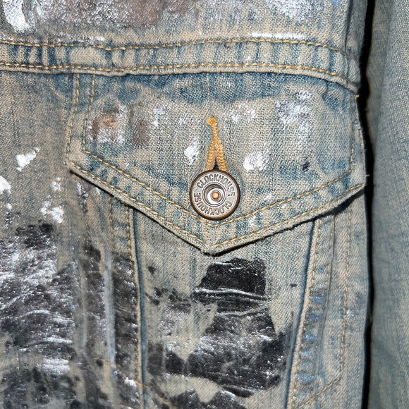 Vintage 'CLOCKHOUSE' Silver Metallic Painted Bleached Wash Denim Jacket M Unisex - Picture 4 of 9